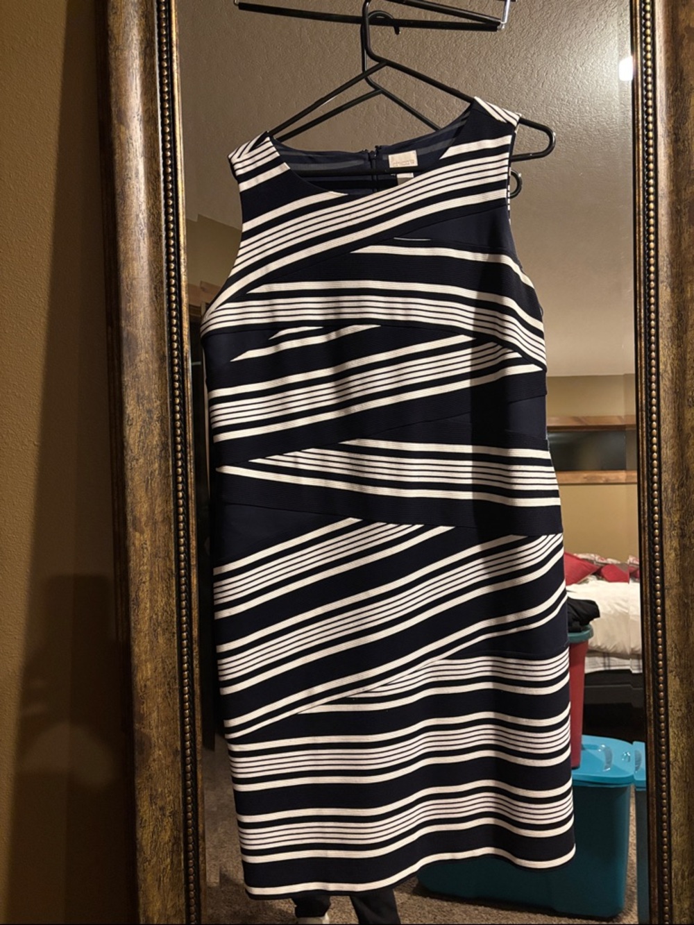 Navy & White Striped Sleeveless Shift Dress-machine wash-nice stretch!